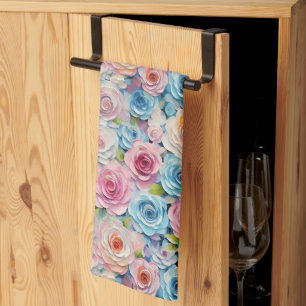Pastel Waterverf geschilderde bloemen Theedoek