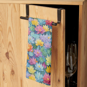Pastel Waterverf geschilderde bloemen Theedoek