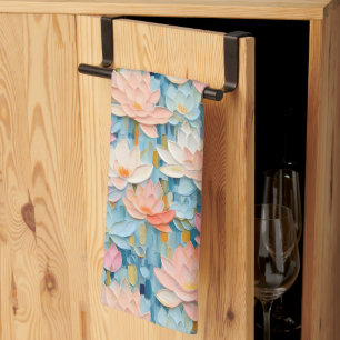 Pastel Waterverf geschilderde bloemen Theedoek