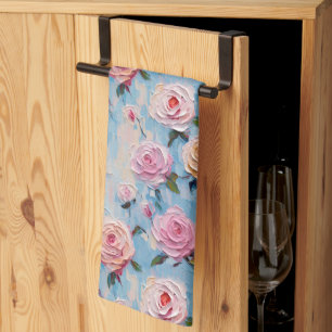 Pastel Waterverf geschilderde bloemen Theedoek