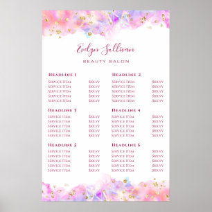 Pastel Waterverf Glitter Price List Poster