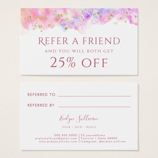 pastel waterverf glitter Referral Kaart (Voorkant /achterkant)