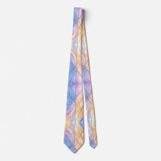 Pastel Waterverf Gold Accent Lines Silk Monogram Stropdas (Voorkant)