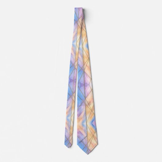 Pastel Waterverf Gold Accent Lines Silk Monogram Stropdas (Achterkant)