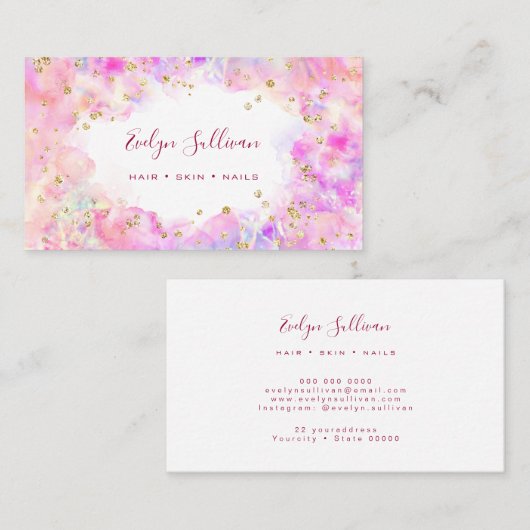 pastel waterverf gold glitter visitekaartje (Voorkant / Achterkant)