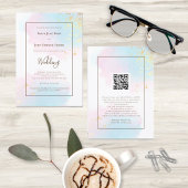 Pastel Waterverf Gold Splashes QR Code Weddenschap Kaart