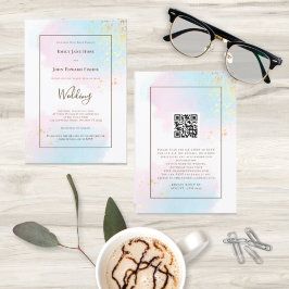 Pastel Waterverf Gold Splashes QR Code Weddenschap Kaart