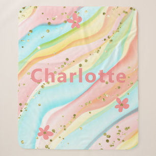 Pastel Waterverf Goud Glitter Bloemige Naam Sherpa Deken