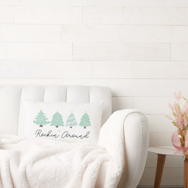 Pastel Waterverf grillige kerstboom Kussen (Bank)