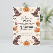 Pastel Waterverf Halloween Uitnodiging (Staand voorkant)