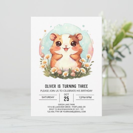 Pastel Waterverf Hamster Verjaardag Kaart (Staand voorkant)