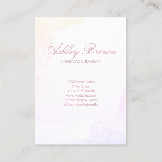 Pastel Waterverf Handgemaakte Sieraden Oorbel Disp Visitekaartje (Achterkant)