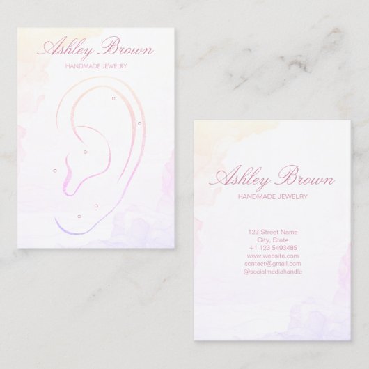 Pastel Waterverf Handgemaakte Sieraden Oorbel Disp Visitekaartje (Voorkant / Achterkant)