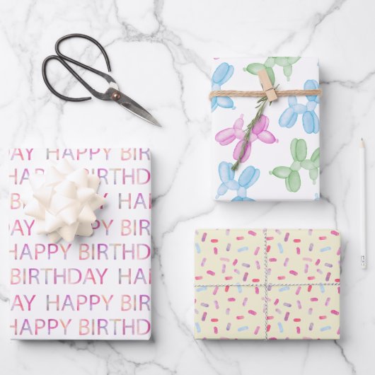 Pastel Waterverf Happy Birthday Gift Wrap Sheets Inpakpapier Vel (Voorkant)