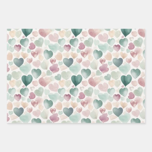  Pastel Waterverf Hartpatroon Inpakpapier Vel (Voorkant 3)