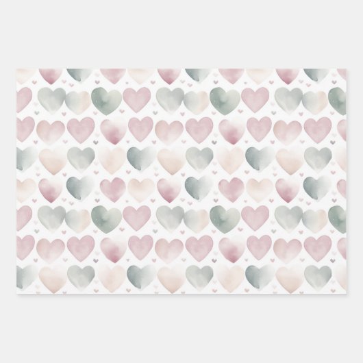 Pastel Waterverf Hartpatroon Inpakpapier Vel (Voorkant 2)
