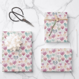 Pastel Waterverf Hartpatroon Inpakpapier Vel