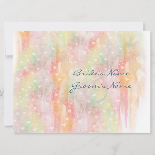 Pastel Waterverf Hearts Wedding Invites Kaart (Achterkant)