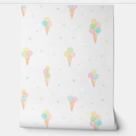 Pastel Waterverf Icecream kegels en stippen wit Behang