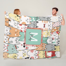 Pastel Waterverf Kat Katten Naam Monogram Kinder Fleece Deken