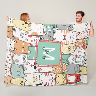 Pastel Waterverf Kat Katten Naam Monogram Kinder Fleece Deken