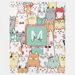 Pastel Waterverf Kat Katten Naam Monogram Kinder Fleece Deken