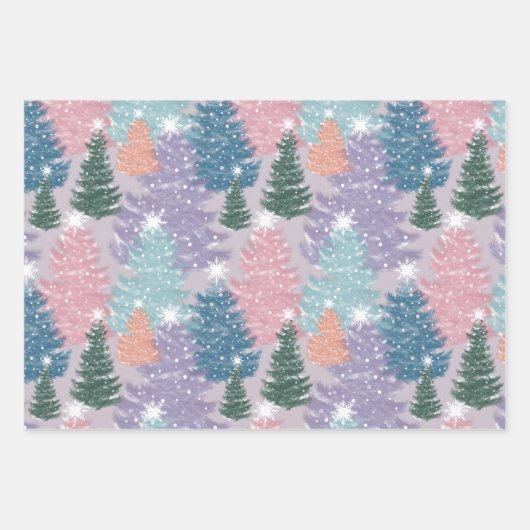Pastel Waterverf kerstboombos Snowflake Inpakpapier Vel (Voorkant 3)