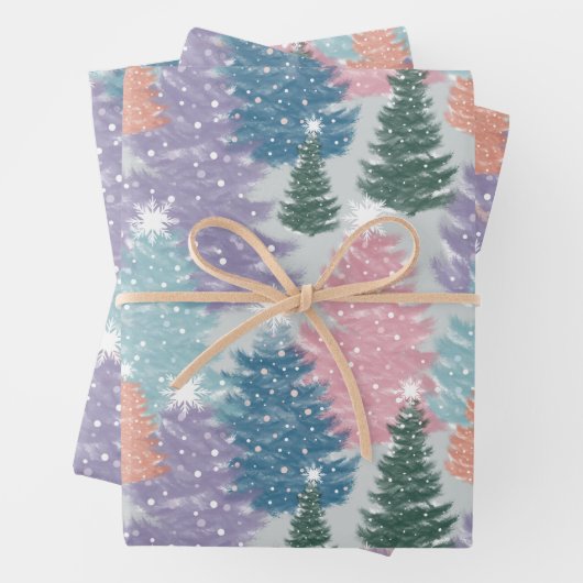 Pastel Waterverf kerstboombos Snowflake Inpakpapier Vel (In situ)