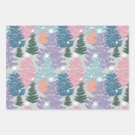 Pastel Waterverf kerstboombos Snowflake Inpakpapier Vel (Voorkant)