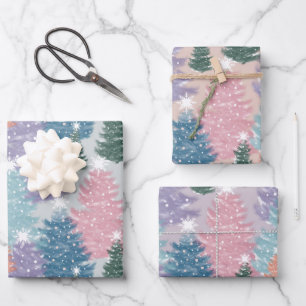 Pastel Waterverf kerstboombos Snowflake Inpakpapier Vel