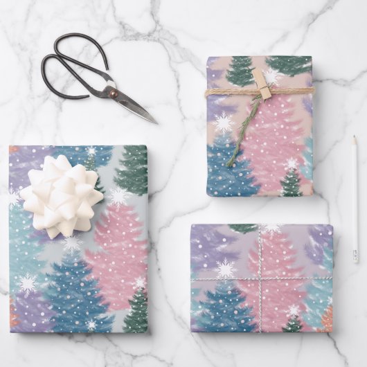 Pastel Waterverf kerstboombos Snowflake Inpakpapier Vel (Voorkant)