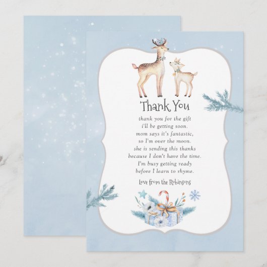 Pastel Waterverf Kerstmis Baby shower Dank u wel Kaart (Voorkant / Achterkant)