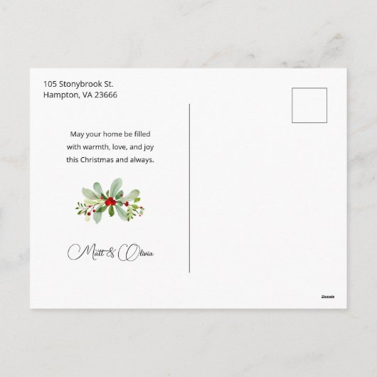 Pastel Waterverf Kerstmis Floral 3-foto's Feestdagenkaart (Achterkant)