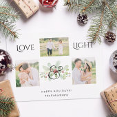 Pastel Waterverf Kerstmis Floral 3-foto's Feestdagenkaart