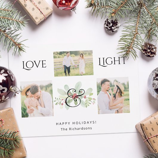 Pastel Waterverf Kerstmis Floral 3-foto's Feestdagenkaart