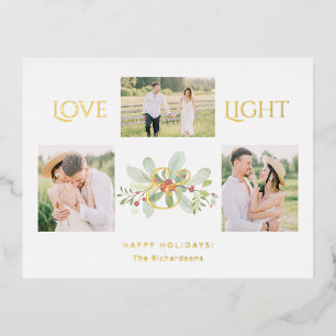 Pastel Waterverf Kerstmis Floral 3-foto's Folie Feestdagen Briefkaart