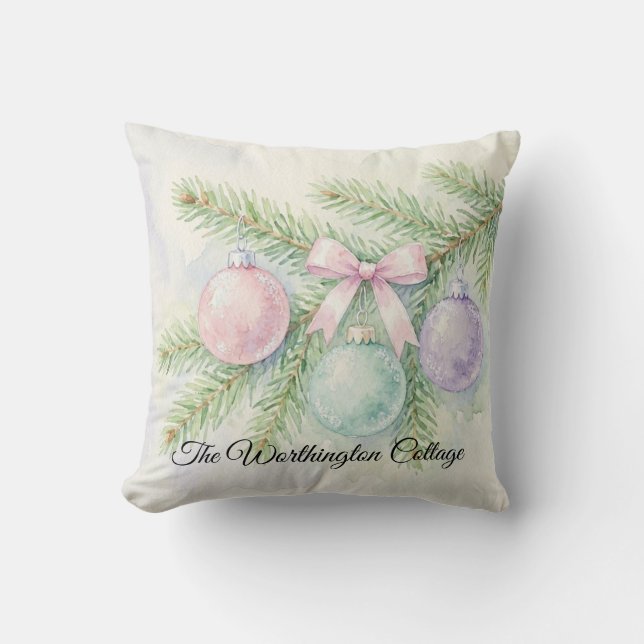 Pastel Waterverf Kerstversiering Dennen Tak Kussen (Voorkant)