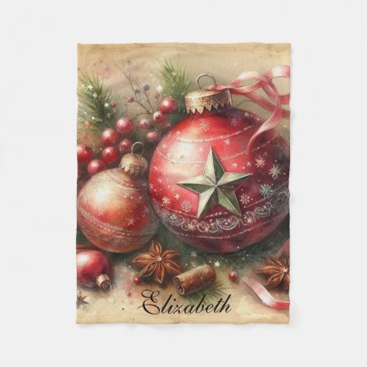  Pastel Waterverf Kerstversiering Fleece Deken (Voorkant)