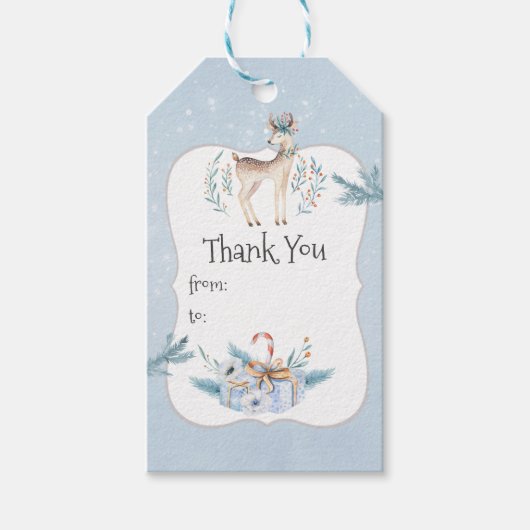 Pastel Waterverf Kerstwinter Cadeaulabel (Voorkant)
