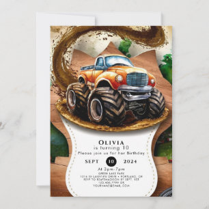 Pastel Waterverf Kinderen Monster Truck Verjaardag Kaart
