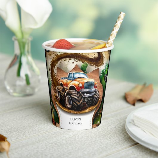 Pastel Waterverf Kinderen Monster Truck Verjaardag Papieren Bekers (Insitu)