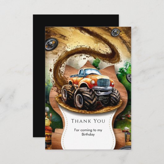 Pastel Waterverf Kinderen Monstertruck Verjaardag Bedankkaart (Voorkant / Achterkant)