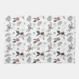 Pastel Waterverf Kleurrijke Rozen Grijze bladeren Theedoek