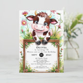 Pastel Waterverf Koe Verjaardag Kaart (Staand voorkant)