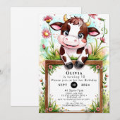 Pastel Waterverf Koe Verjaardag Kaart (Voorkant / Achterkant)