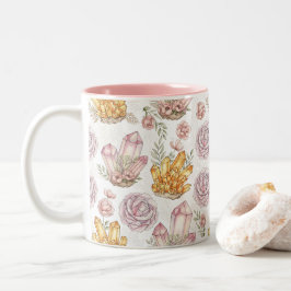 Pastel Waterverf Kristallen en Rozen Patroon Twee- Tweekleurige Koffiemok