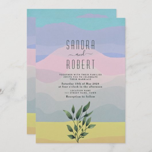 Pastel Waterverf Landschap bruiloft Uitnodigen Kaart (Voorkant / Achterkant)