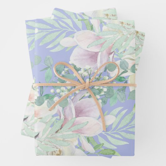 Pastel Waterverf Lavendel, Roze & Witte Bloemen Inpakpapier Vel (In situ)