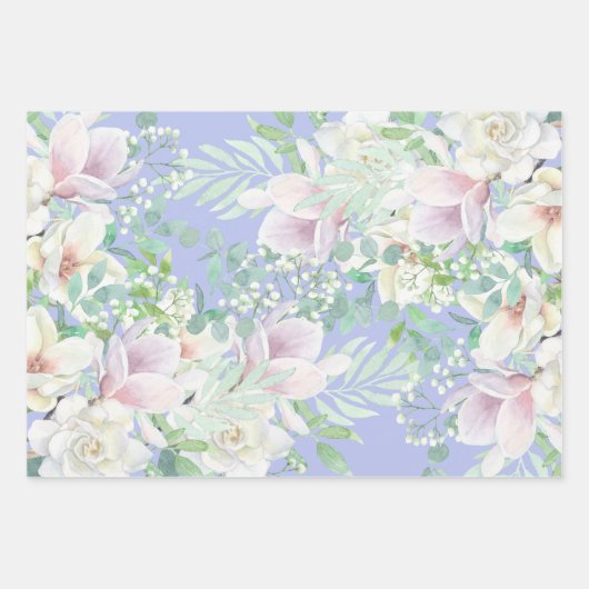 Pastel Waterverf Lavendel, Roze & Witte Bloemen Inpakpapier Vel (Voorkant)