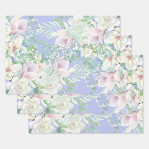 Pastel Waterverf Lavendel, Roze & Witte Bloemen Inpakpapier Vel